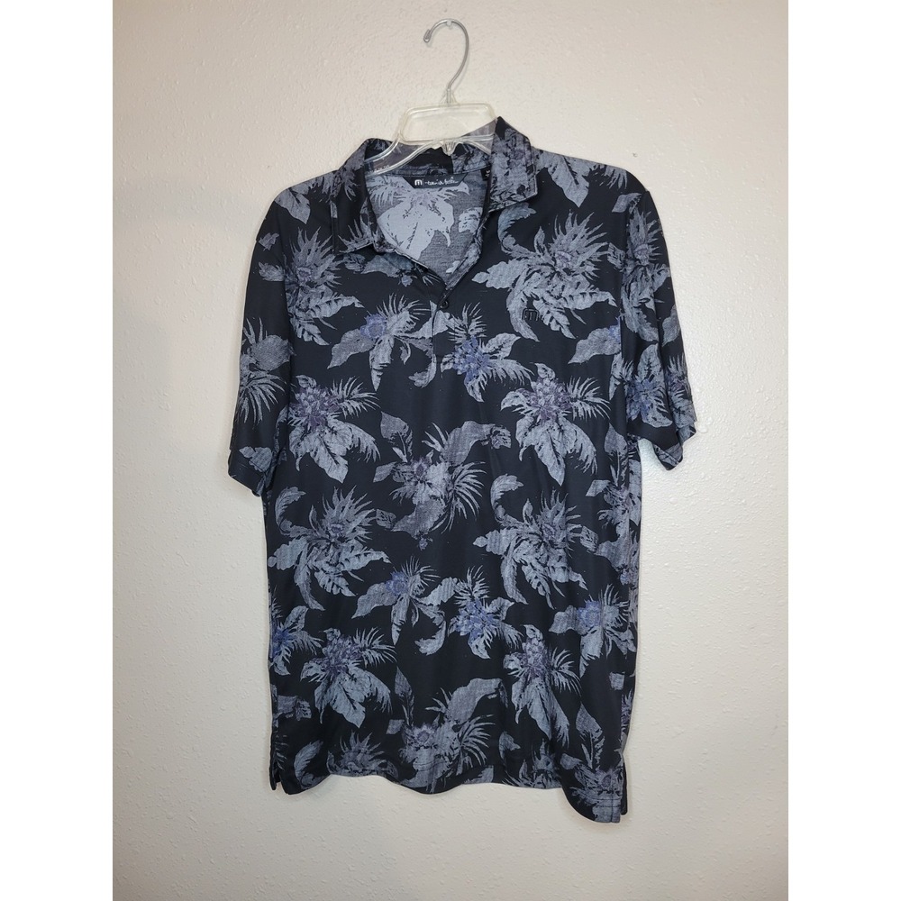 Travis Mathew Floral Golf Polo Shirt Black Gray Short Sleeve Pima Cotton Mens M